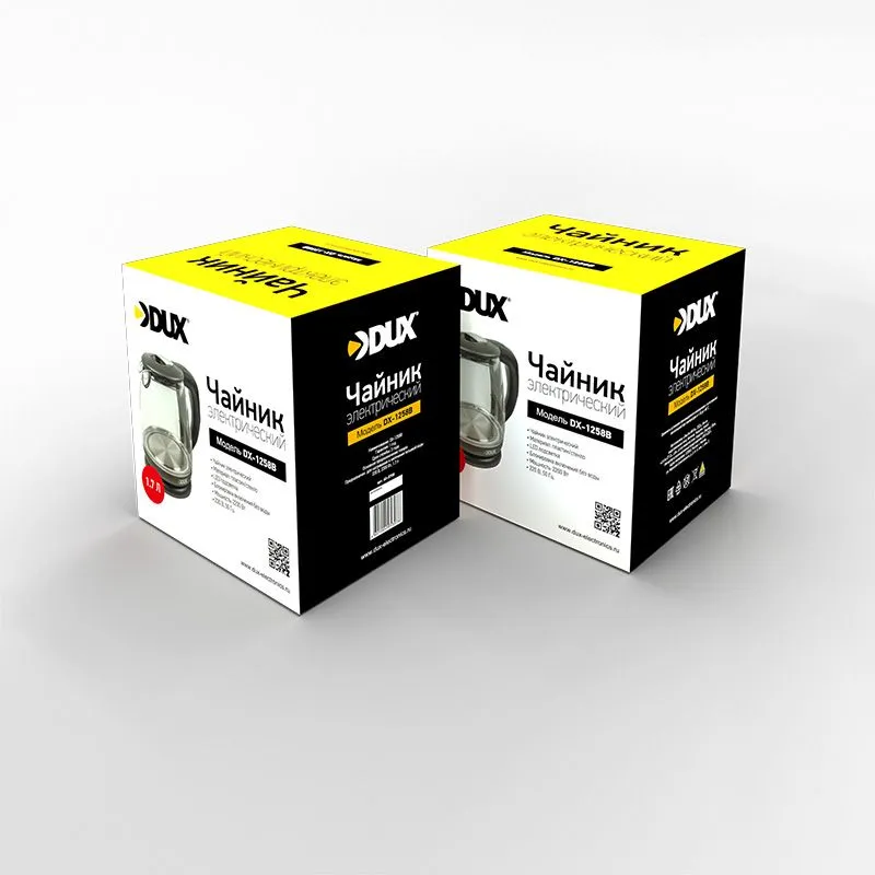 Чайник электрический стекло/пластик 1,7 литра, 2200 Вт/220В  (DX-1258B)  DUX - Фото 3