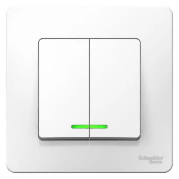 Выключатель 2-кл. СП Blanca 6А IP20 (сх. 5) 250В с подсветкой бел. SE BLNVS006511