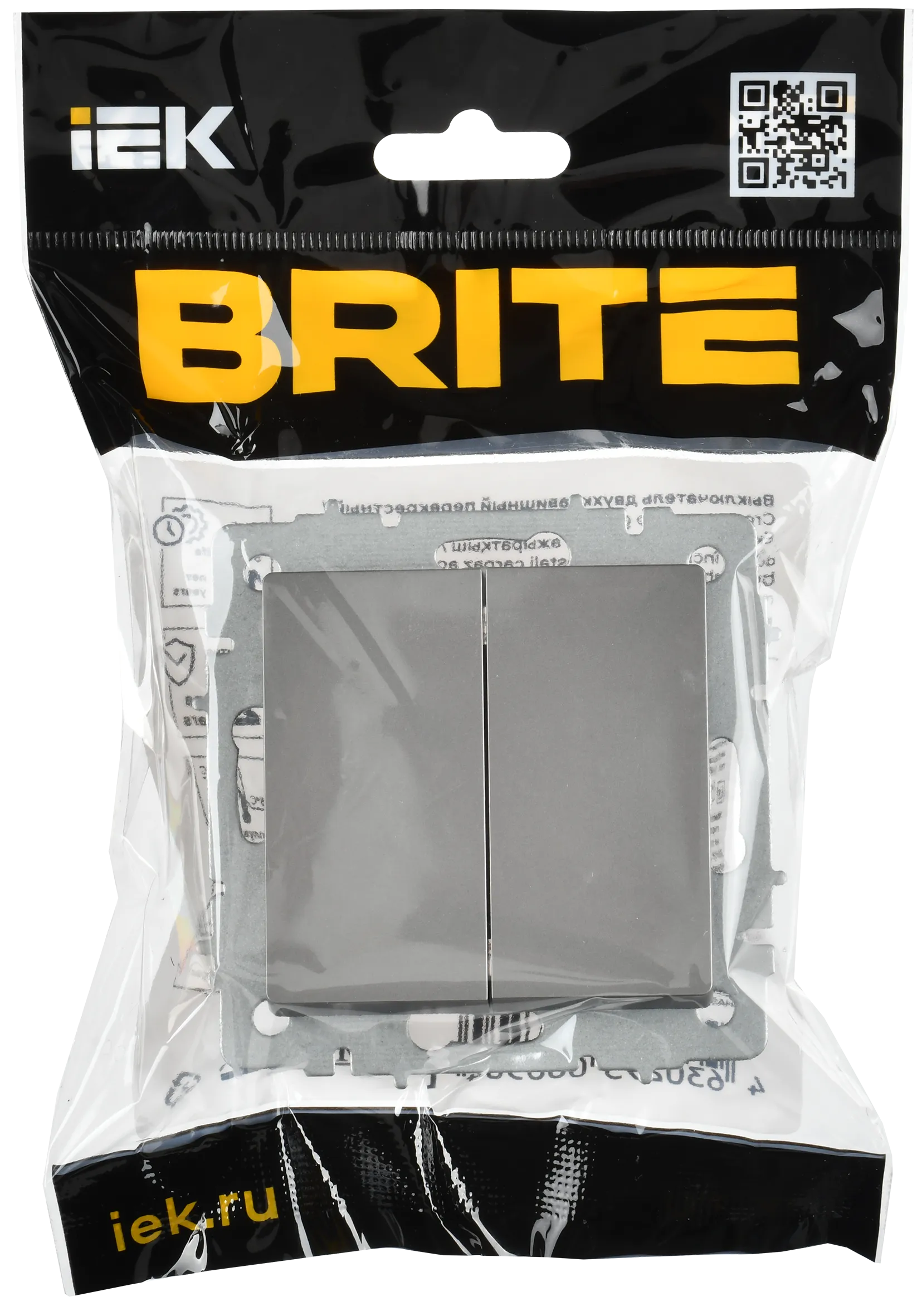 BRITE Выключатель 2-клавишный перекрестный 10А ВС10-2-3-БрС сталь IEK - Фото 2