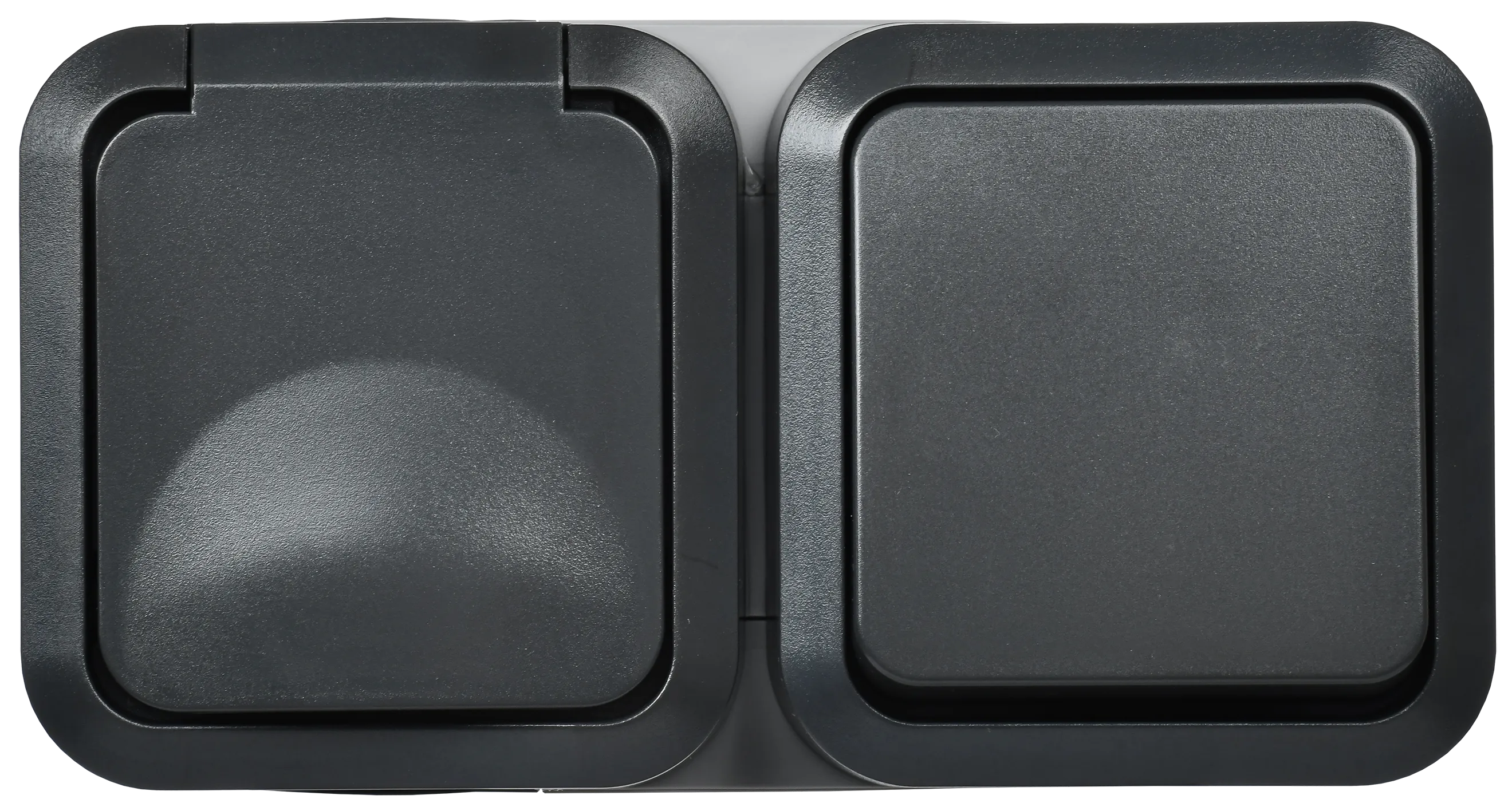 TORS Блок розетка + выключатель горизонтальный 16А IP55 TS142 графит IEK TS-G10-6-55-V-K53