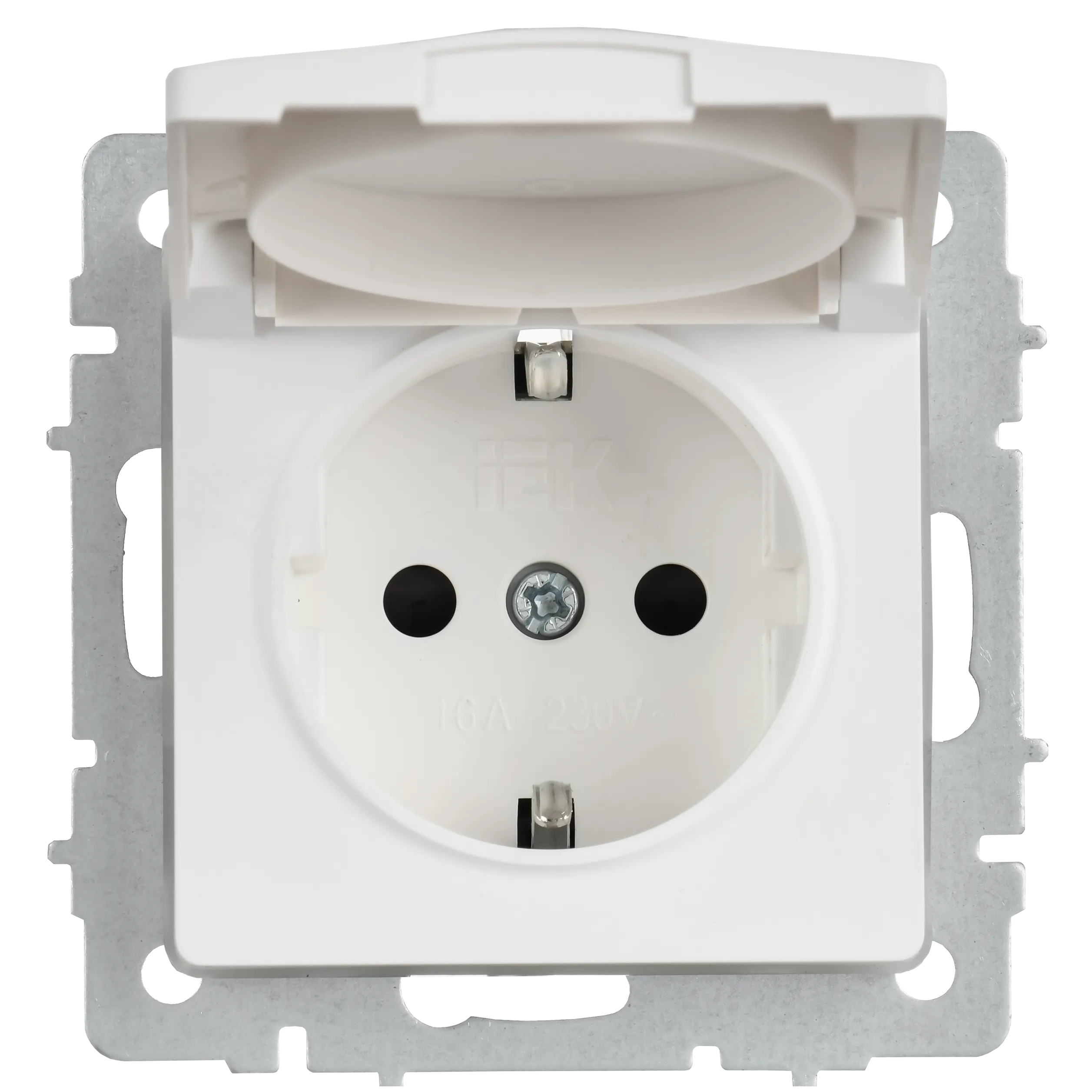 BRITE Розетка 1-местная с заземлением с защитными шторками и крышкой 16А IP44 РСбш10-3-44-БрАБ арктический белый IEK - Фото 4