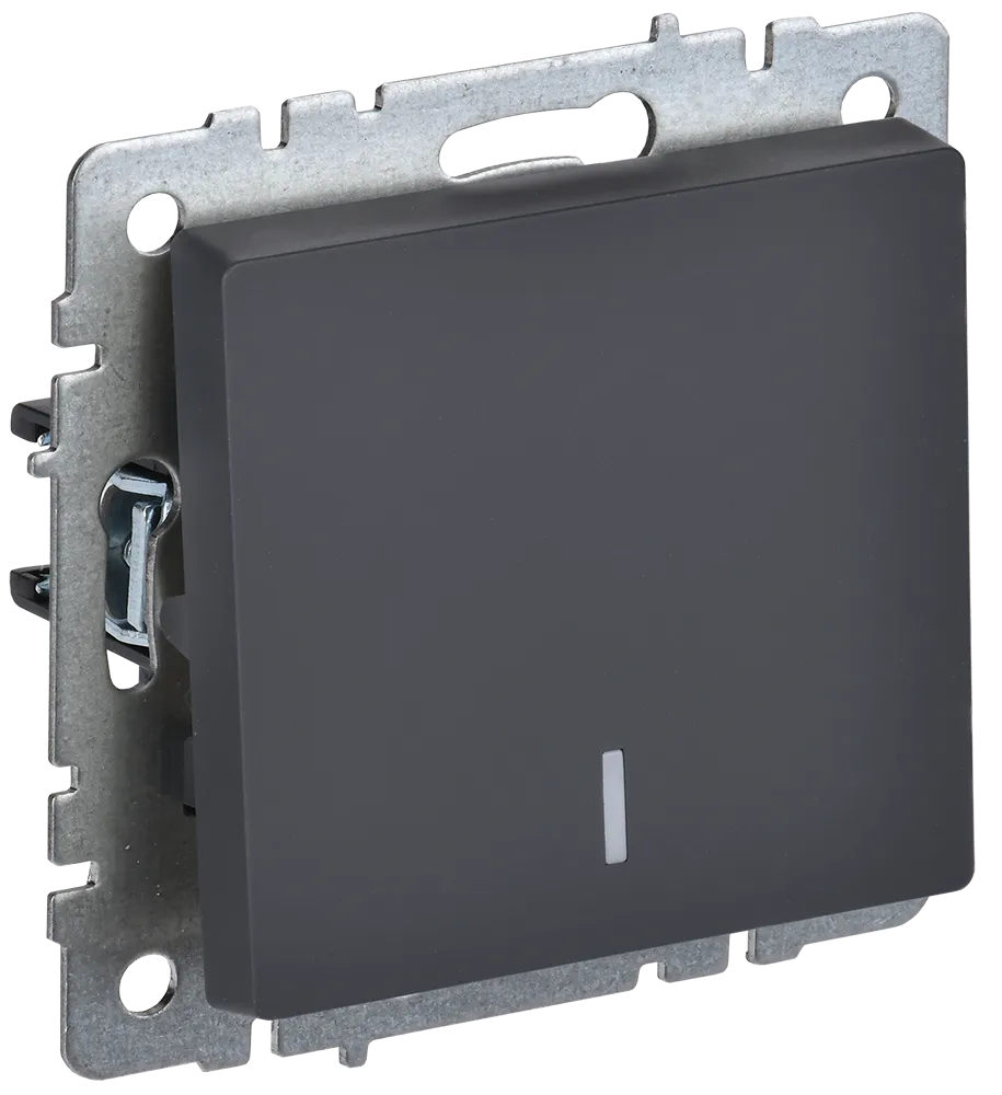 BRITE Выключатель 1-клавишный проходной с индикацией 10А ВС10-1-7-БрГ графит IEK BR-V12-1-10-K53