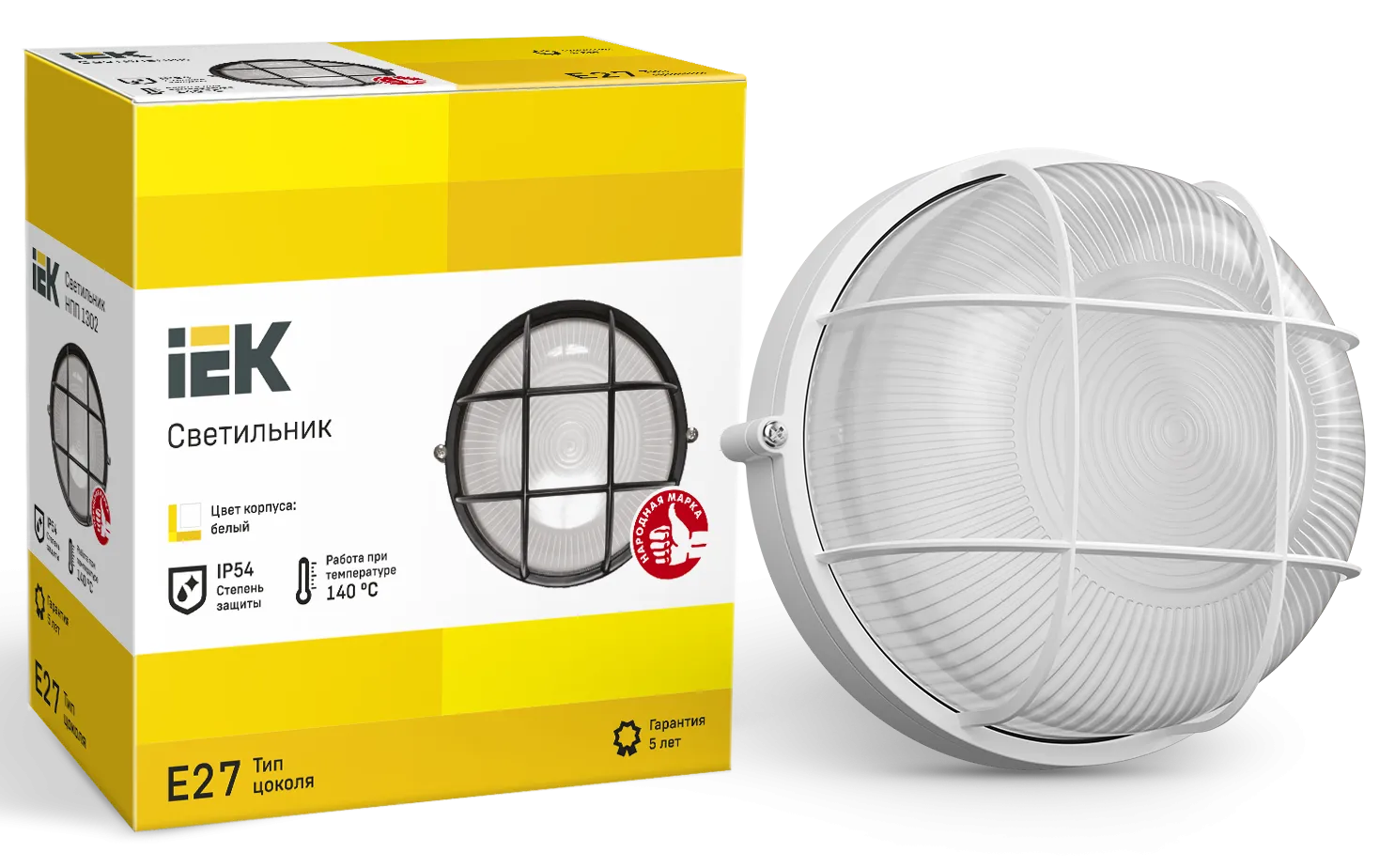 Светильник НПП1302 круг с решеткой 60Вт IP54 белый IEK - Фото 3