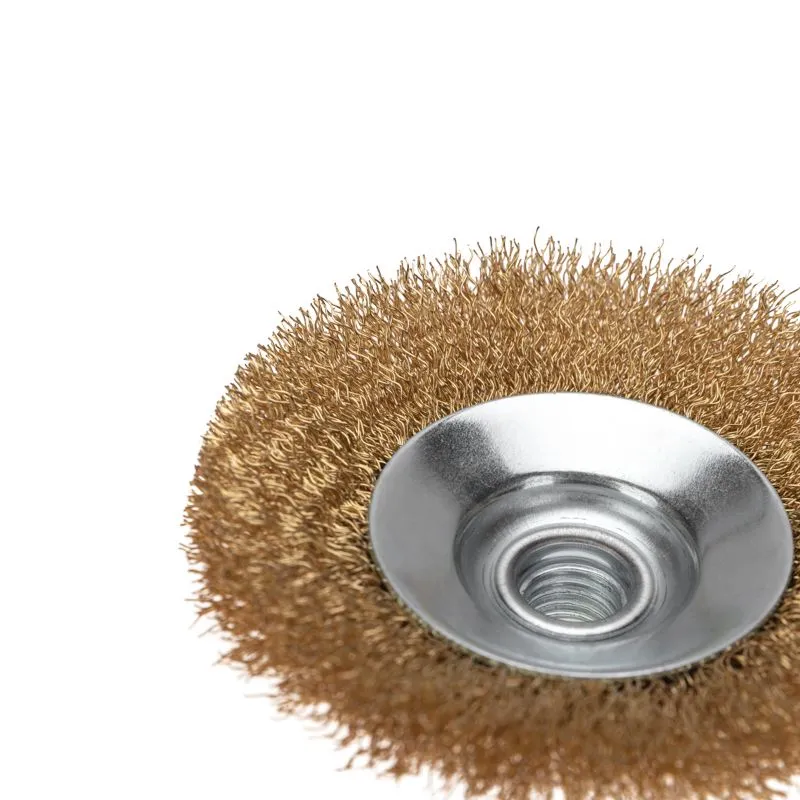 Щетка коническая для УШМ, витая латунированная проволока, 100мм, М14 KRANZ - Фото 5