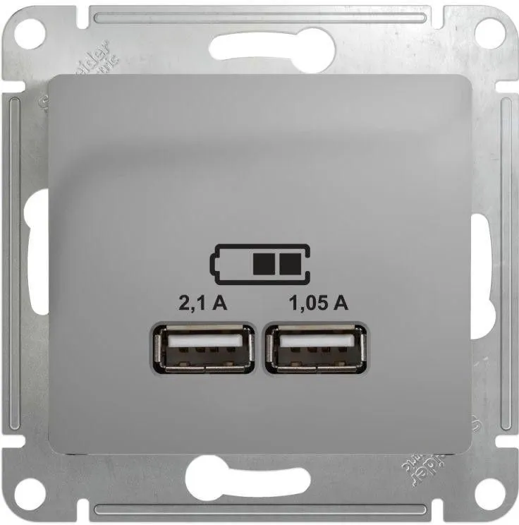 Розетка USB 2-м СП Glossa тип A+A 5В/2100мА 2х5В/1050мА механизм алюм. SE GSL000333