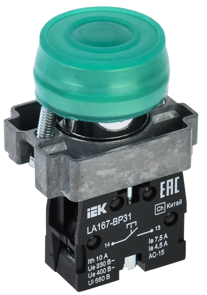 Кнопка управления LA167-BP31 d=22мм 1з зеленая IEK