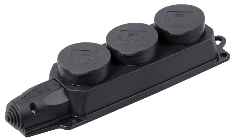 Розетка (колодка) 3-местная РБ33-1-0м с защитными крышками IP44 ОМЕГА каучук IEK