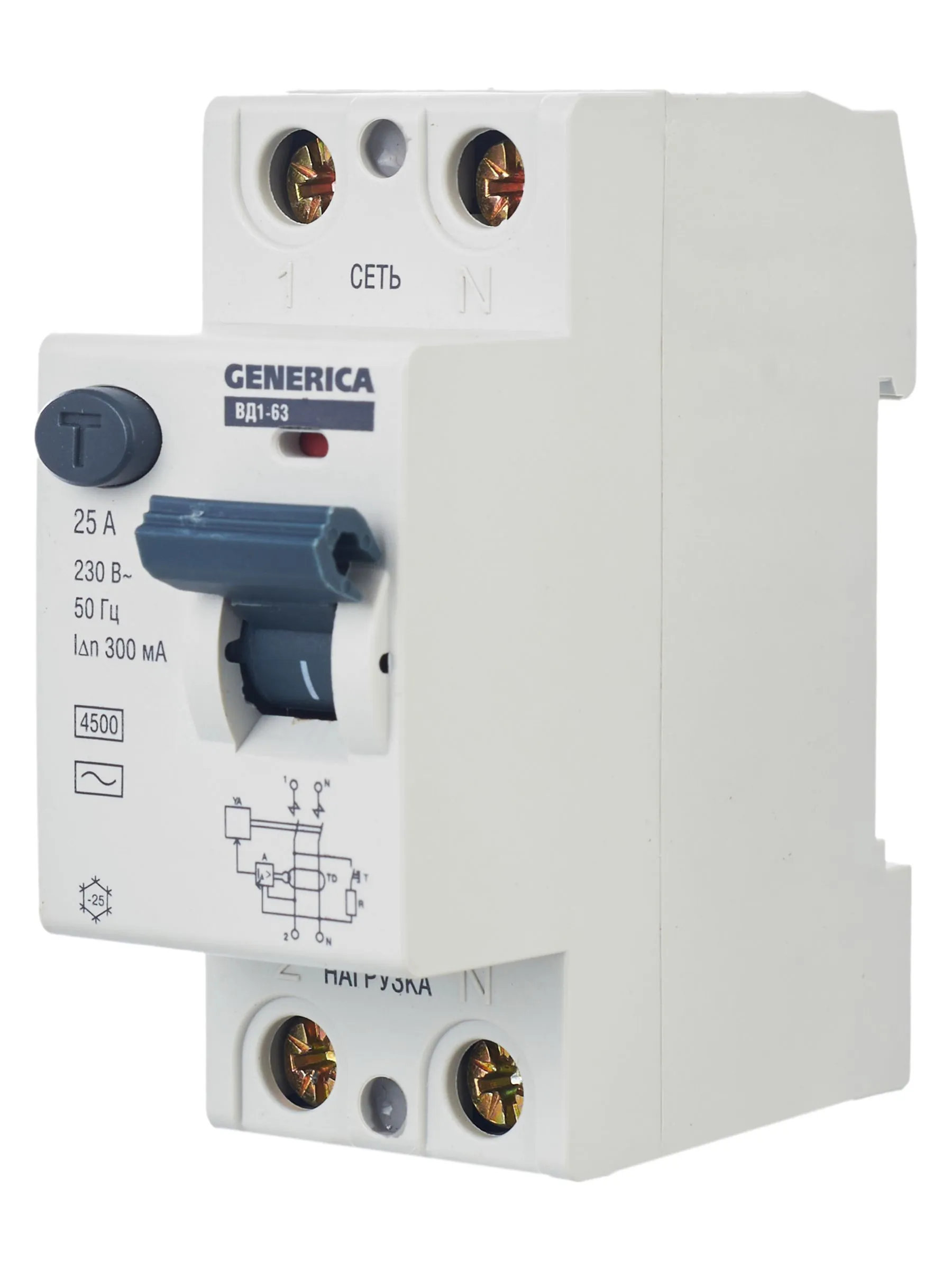Выключатель дифференциальный (УЗО) ВД1-63 2Р 25А 300мА GENERICA - Фото 9