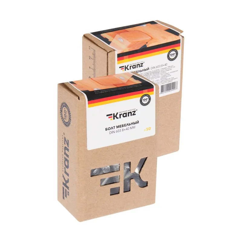 Болт мебельный KRANZ DIN 603, 8х40, короб (50 шт./уп.) - Фото 3