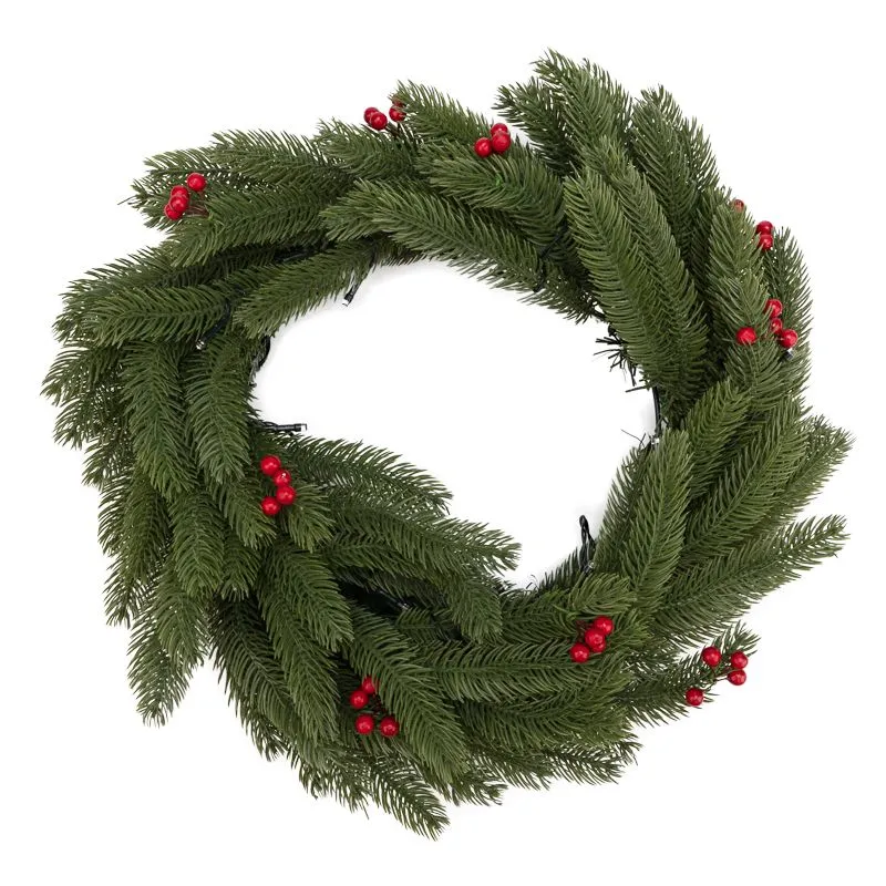 Еловый венок с ягодами и гирляндой NEON-NIGHT Ø 45 см, 20 LED, 2 х АА, литой, теплое белое свечение - Фото 4