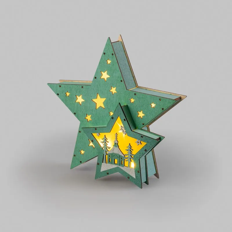 Деревянная фигура с подсветкой Домик Звездочета бирюзовая 26х7х25 см, NEON-NIGHT