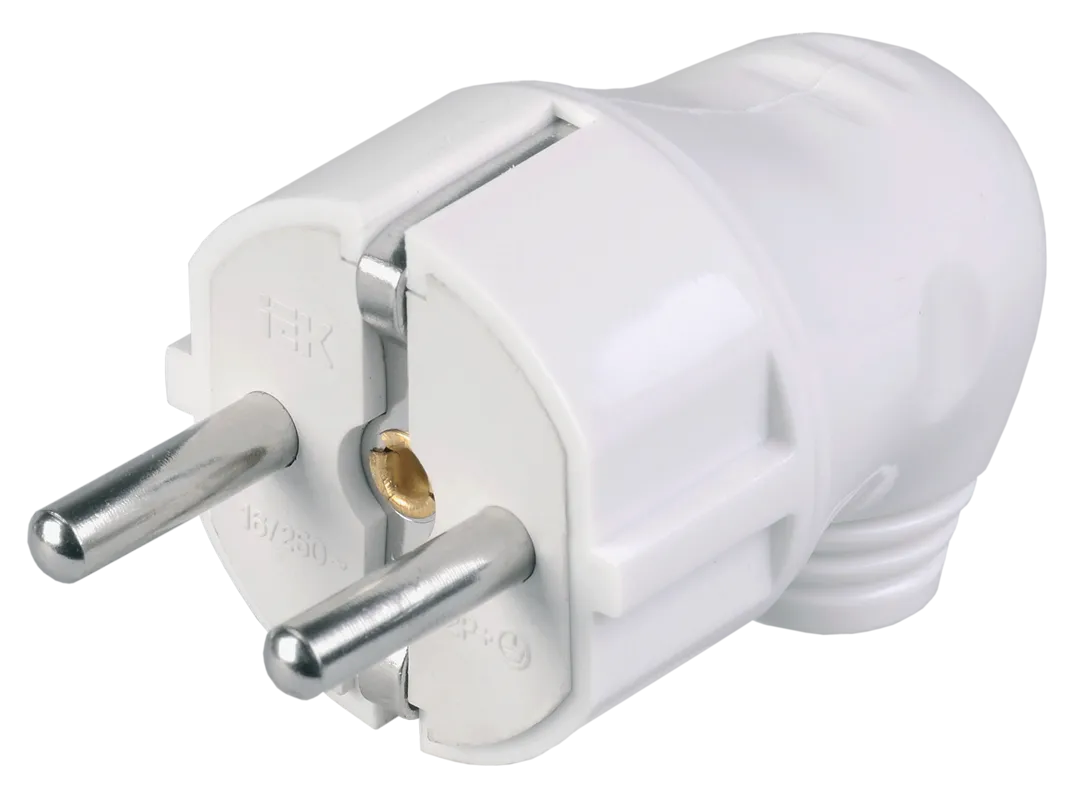 Вилка разборная угловая ВПу11-01-Ст с заземляющим контактом 16А белая IEK EVP11-16-01-K01