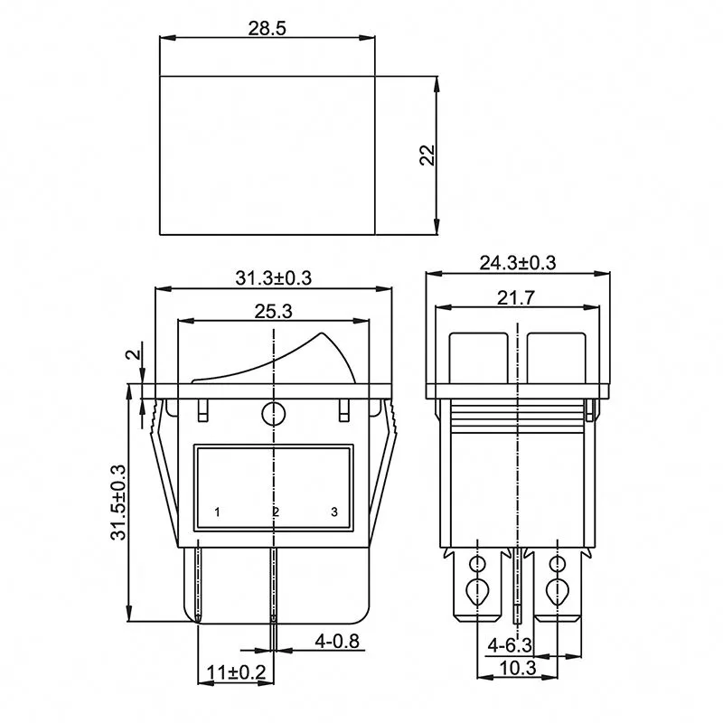 Выключатель клавишный 250V 15А (6с) ON-OFF синий с подсветкой ДВОЙНОЙ (RWB-511, SC-797) REXANT - Фото 3