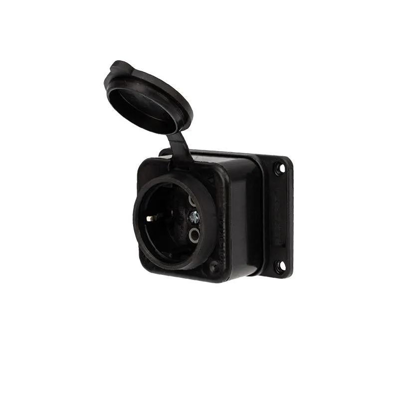 Розетка влагозащищенная с крышкой 1 гнездо, с/з, 16А, IP54, каучук, черная REXANT