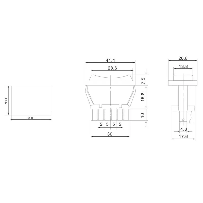Переключатель (стеклоподъемника) клавишный 12V 20А (5с) (ON)-OFF-(ON) черный (ASW-01) REXANT - Фото 2
