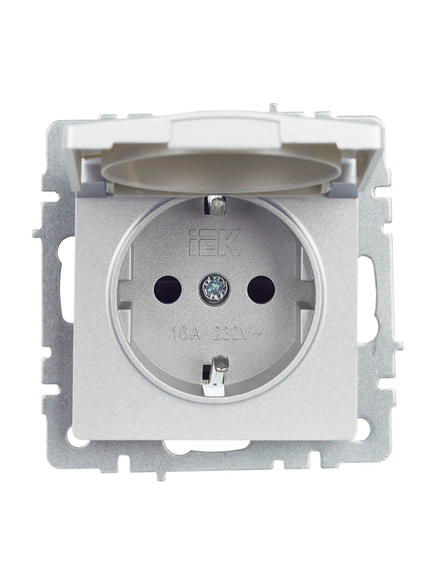 BRITE Розетка 1-местная с заземлением с защитными шторками и крышкой 16А IP20 РСбш10-3-БрА алюминий IEK - Фото 2