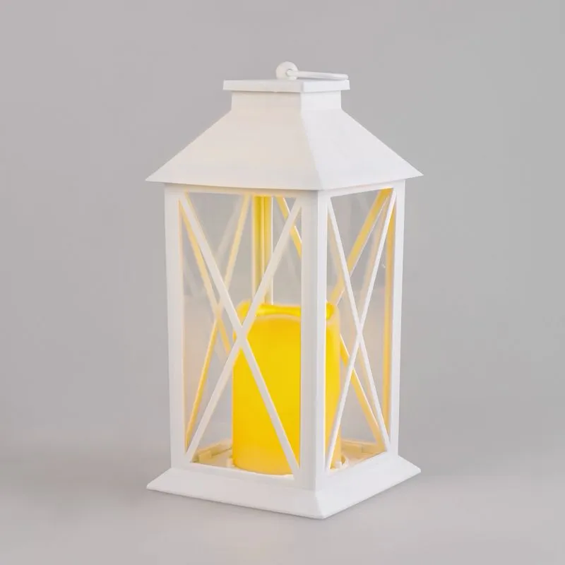 Декоративный фонарь со свечой 14x14x29 см, белый корпус, теплый белый цвет свечения NEON-NIGHT