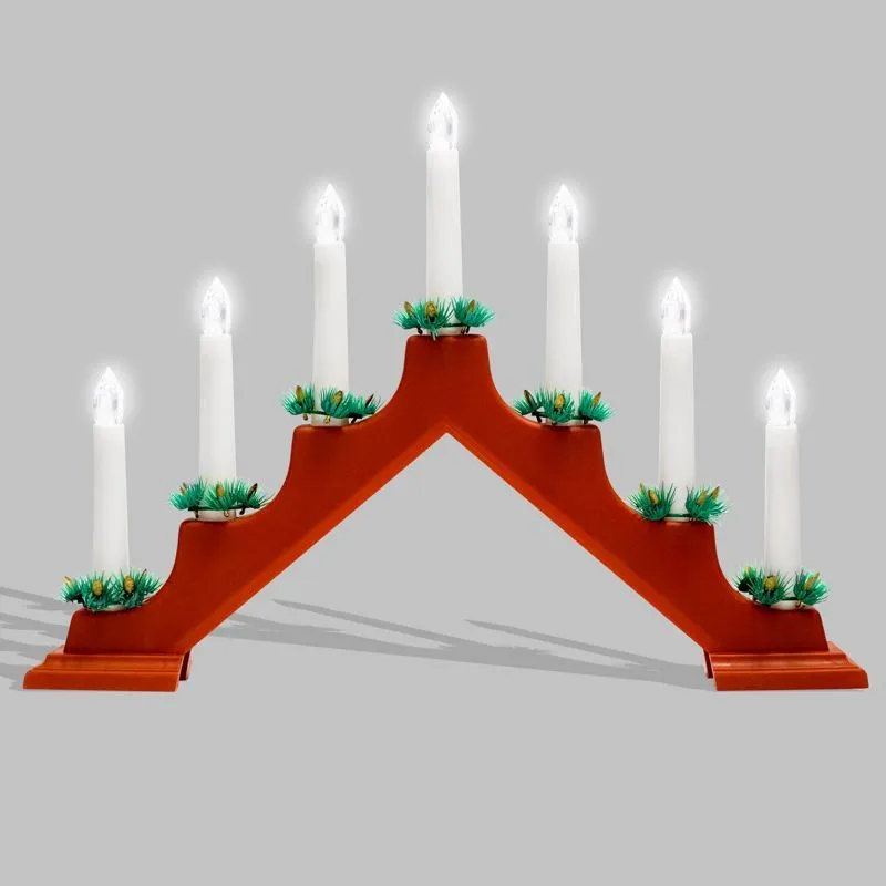 Новогодняя горка 7 свечек, цвет корпуса: Красный, цвет свечения: ТЕПЛЫЙ БЕЛЫЙ 501-082