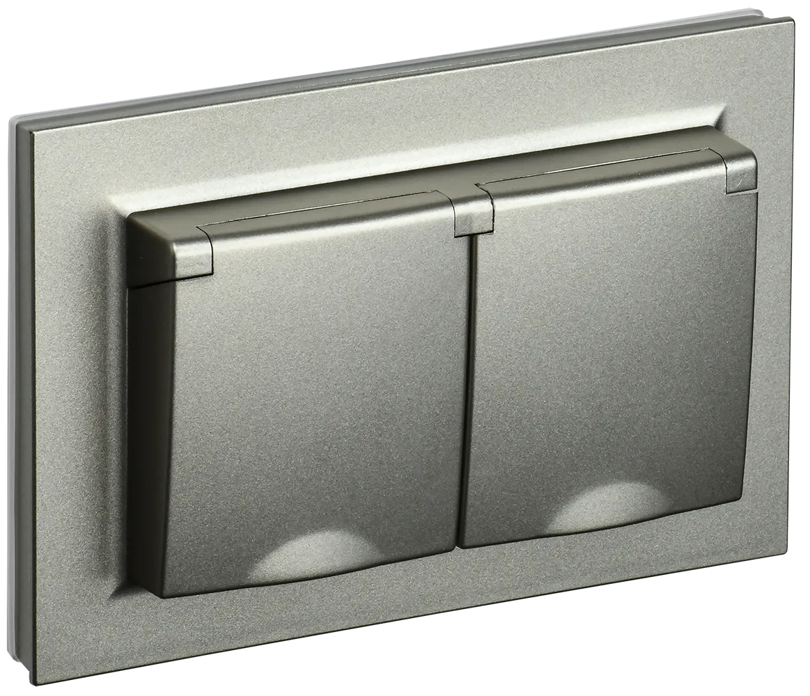 BRITE Розетка 2-местная с заземлением с защитными шторками и крышкой 16А в сборе IP44 РСбш12-3-44-БрШ шампань IEK BR-R26-16-44-K37-F