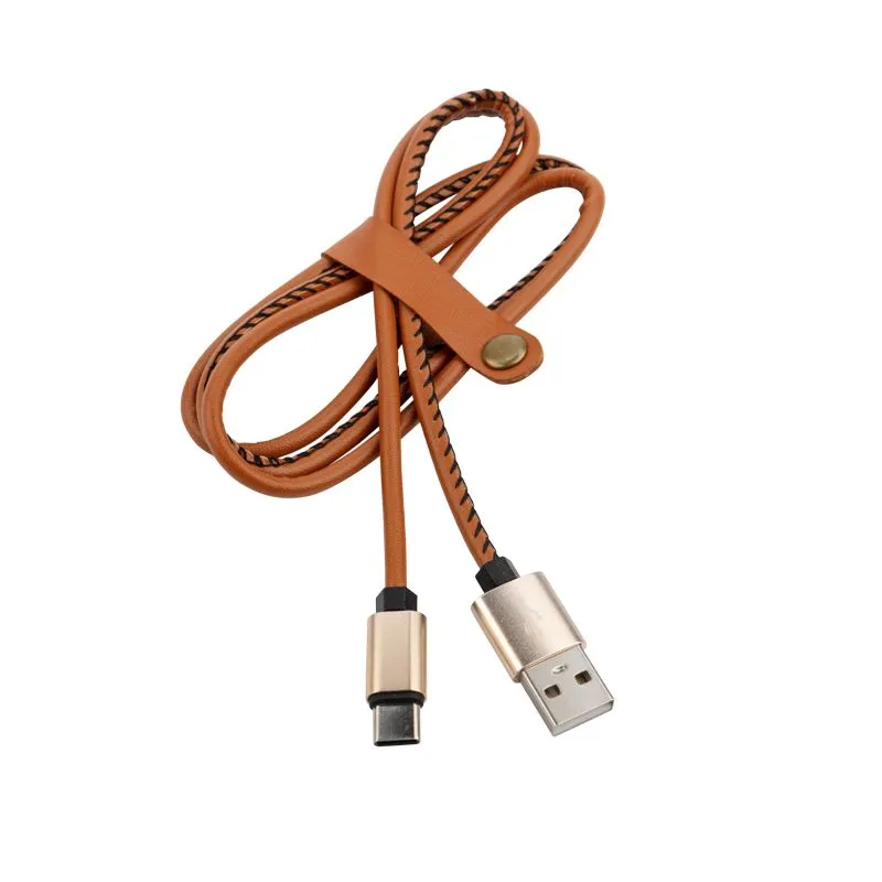 Кабель USB-A – Type-C, 2,1A, 1м, эко-кожа, коричневый REXANT - Фото 2