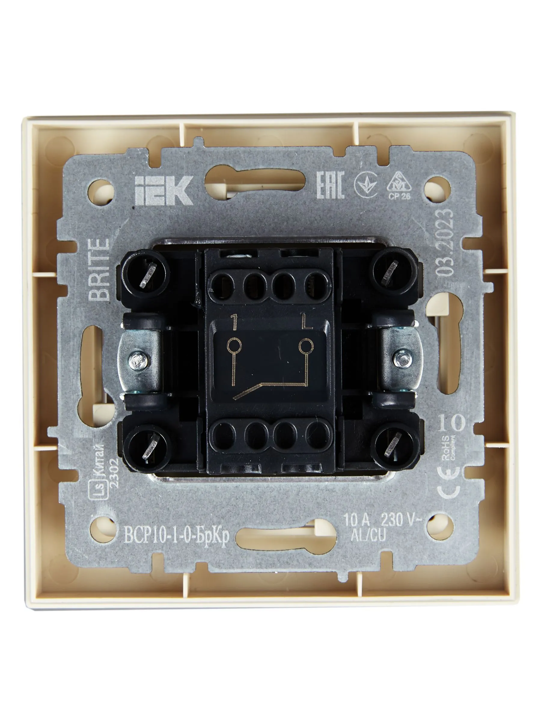 BRITE Выключатель 1-клавишный 10А в сборе ВСР10-1-0-БрКр бежевый IEK - Фото 3