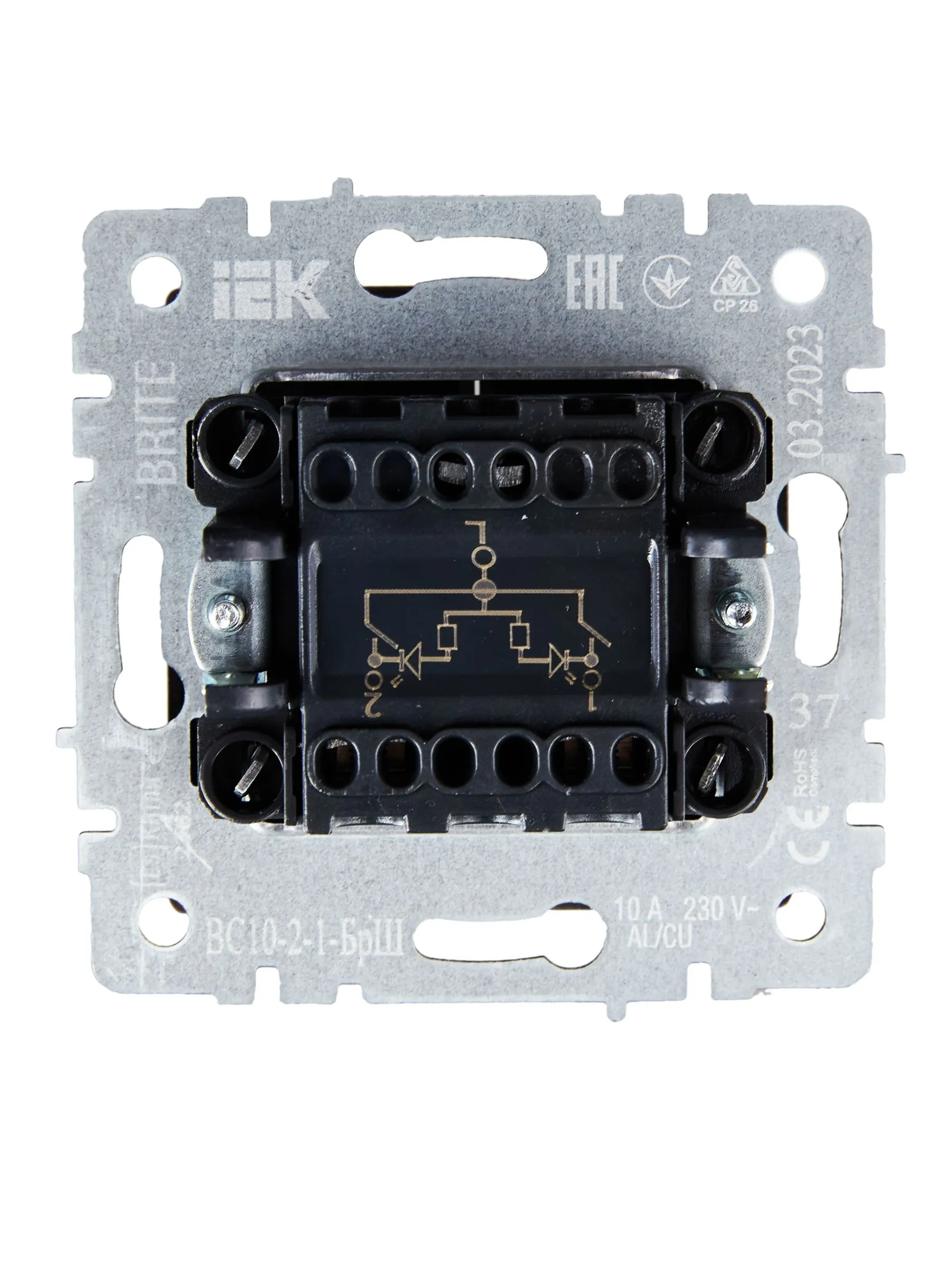 BRITE Выключатель 2-клавишный с индикацией 10А ВС10-2-1-БрШ шампань IEK - Фото 4