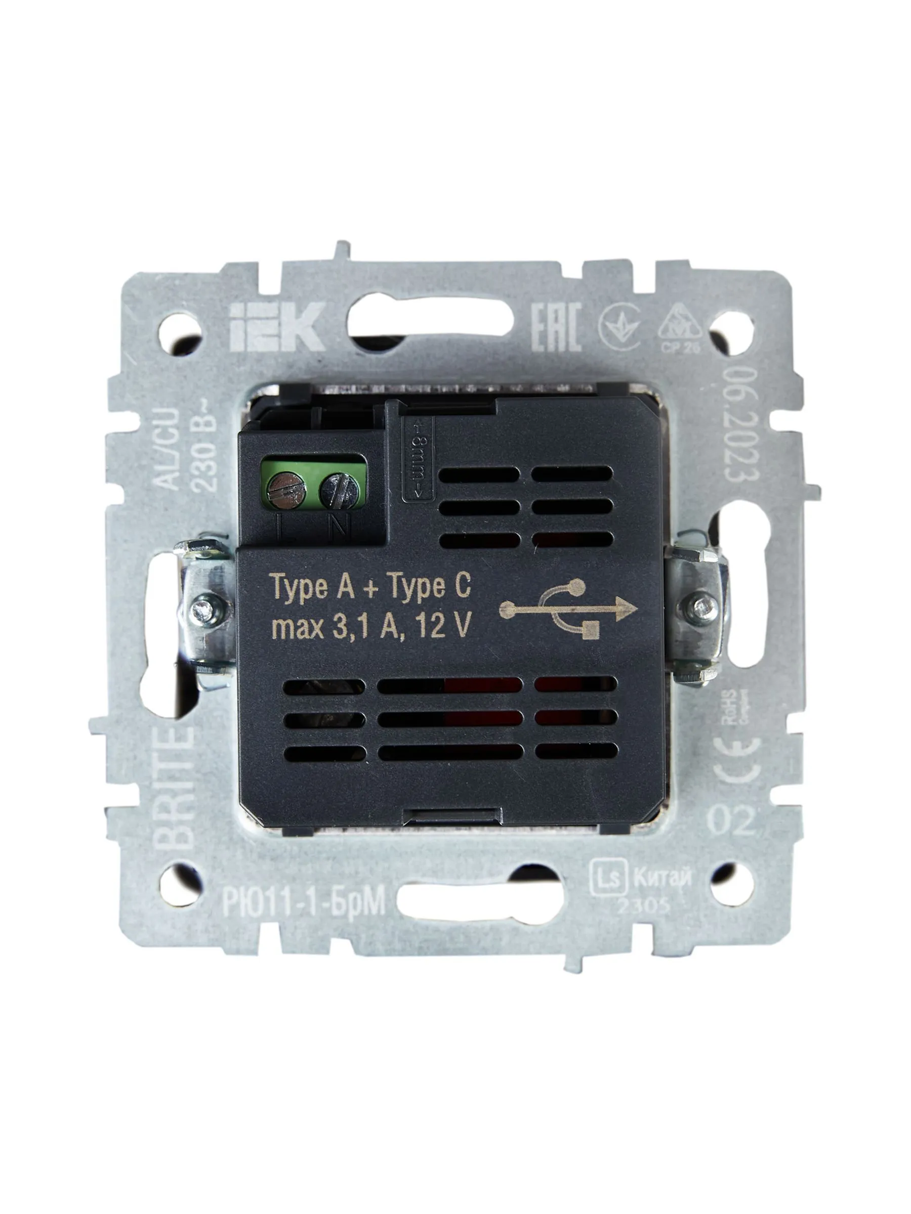 BRITE Розетка USB A+C 18Вт РЮ11-1-БрЧ черный IEK - Фото 2