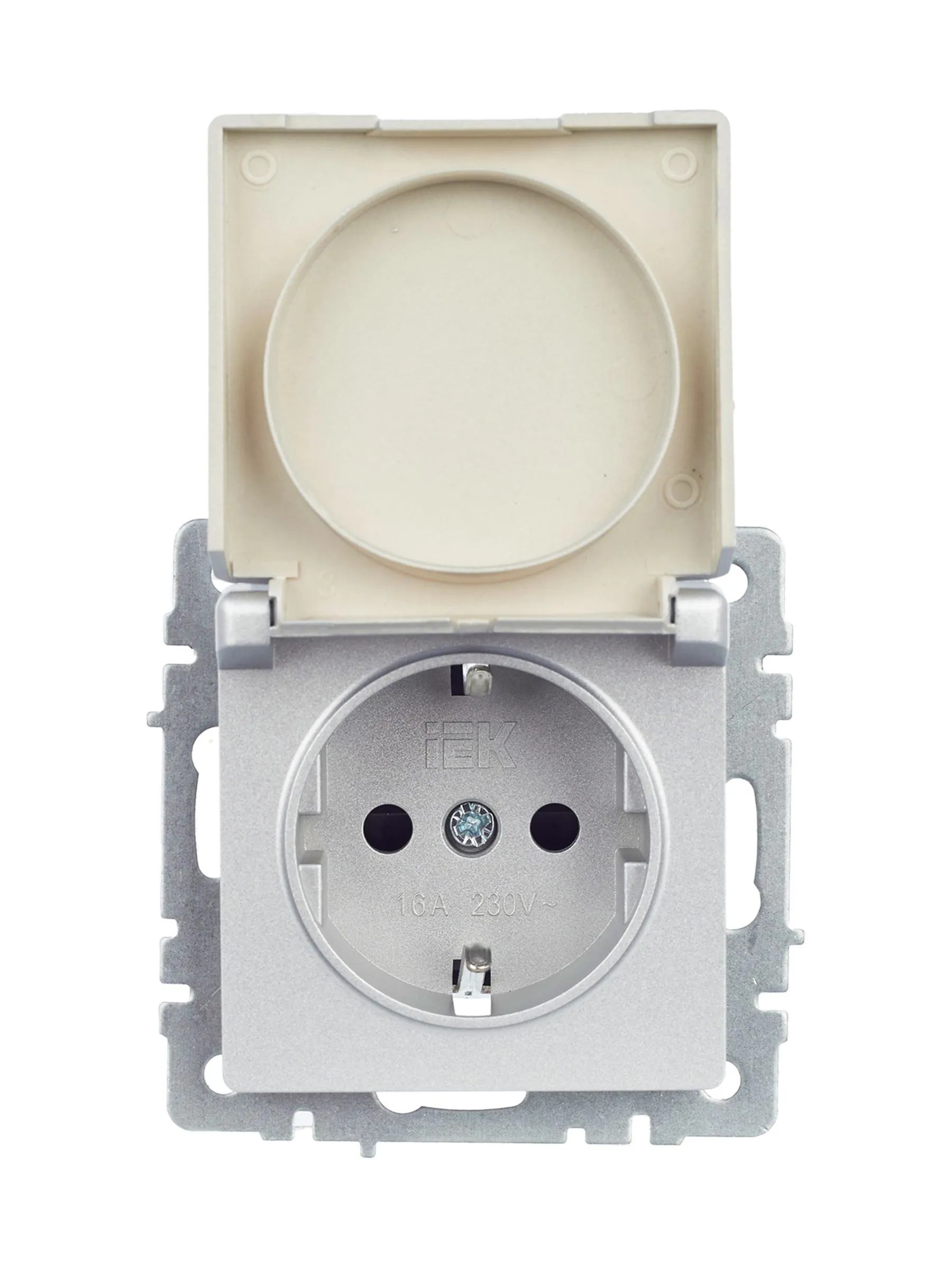 BRITE Розетка 1-местная с заземлением с защитными шторками и крышкой 16А IP20 РСбш10-3-БрА алюминий IEK - Фото 9