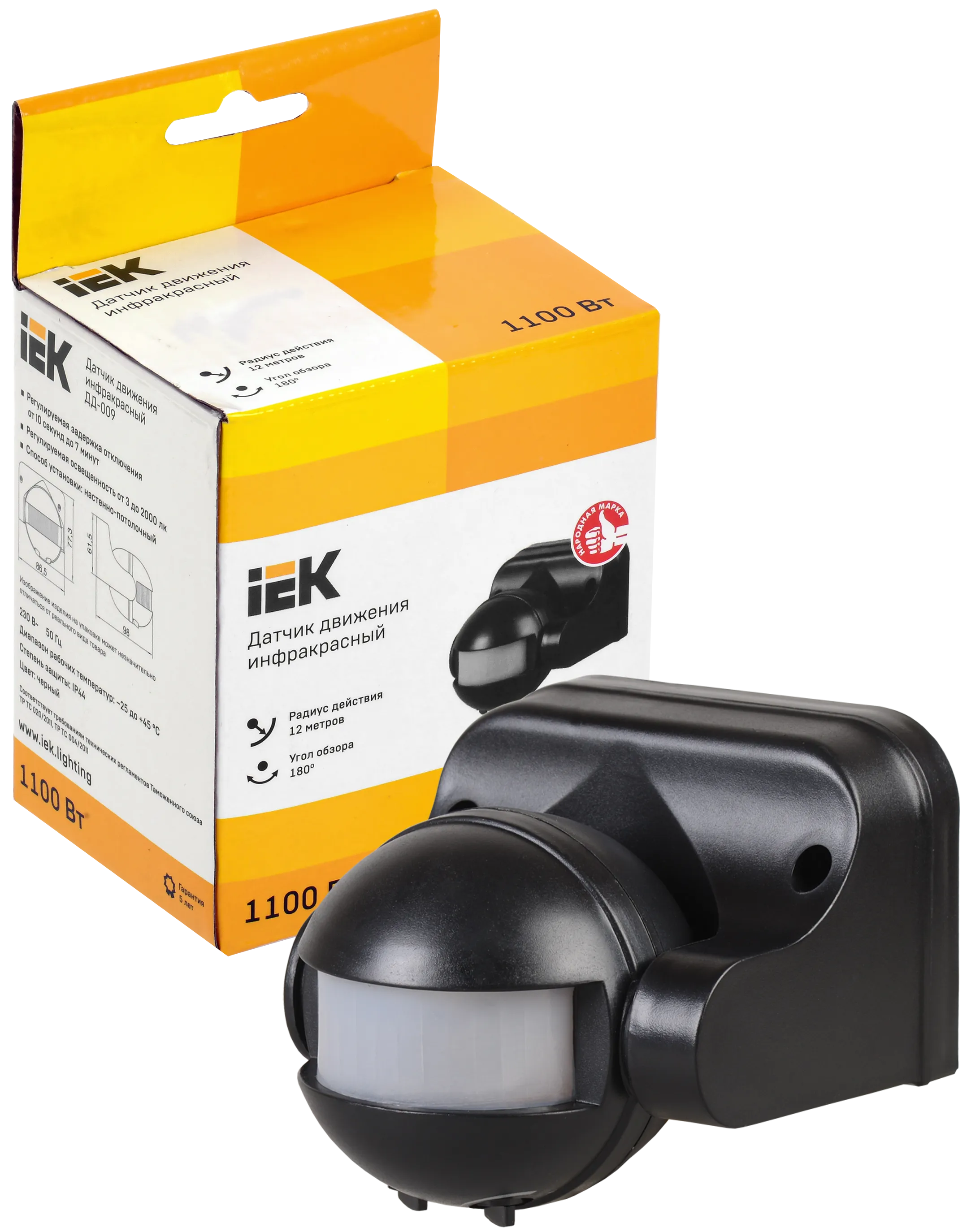 Датчик движения ДД-009 1100Вт 180град 12м IP44 черный IEK - Фото 2