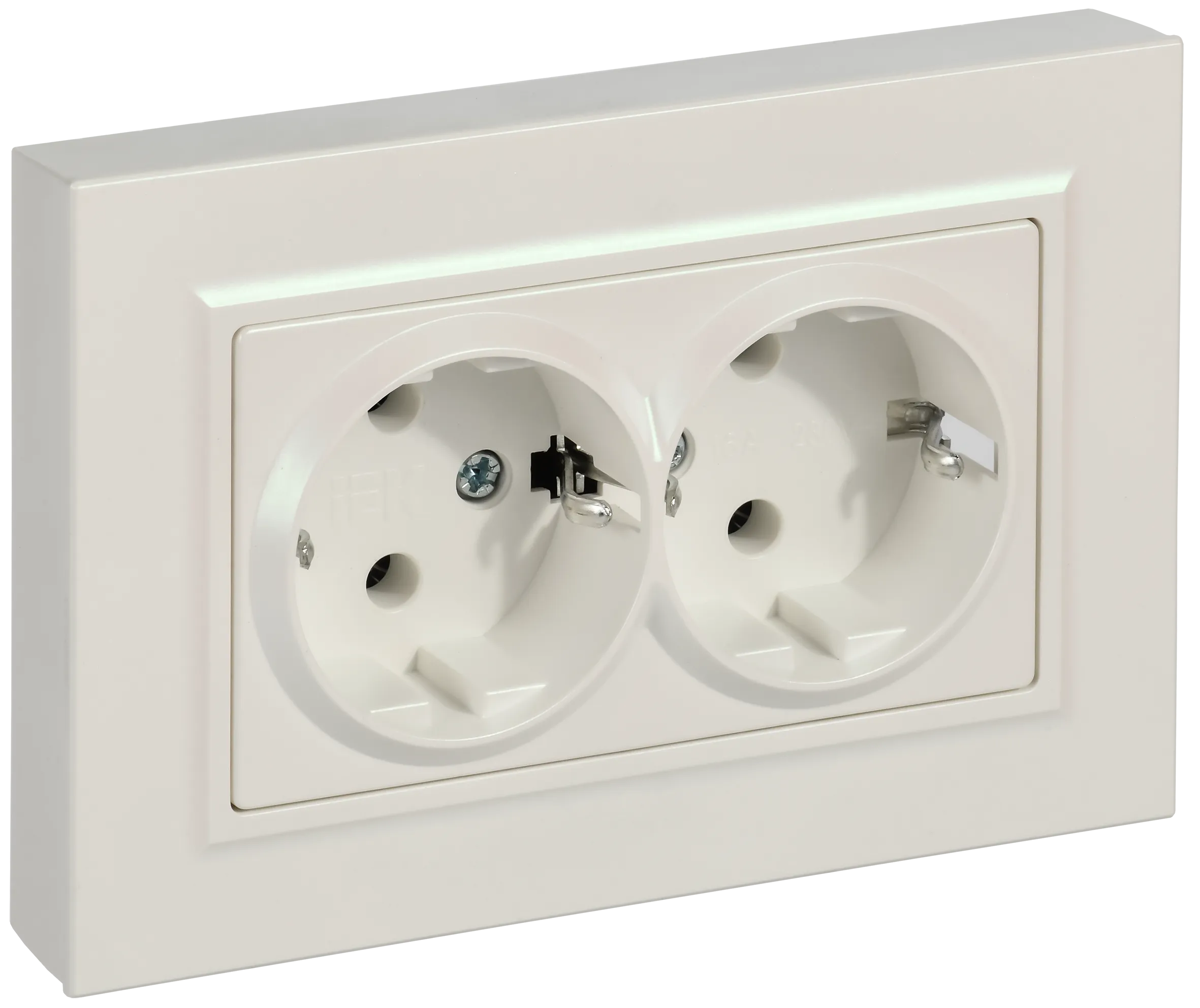 BRITE Розетка 2-местная с заземлением без защитных шторок плоская 16А в сборе РСПл12-3-БрЖ жемчуг IEK