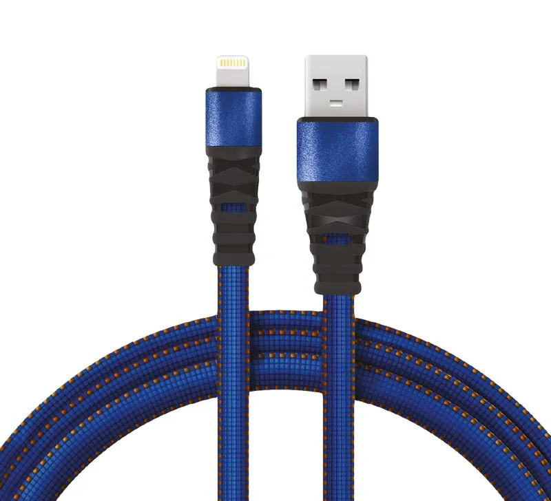 Кабель USB-A – Lightning для Apple, 2,4A, 1м, в синей нейлоновой оплетке, плоский REXANT