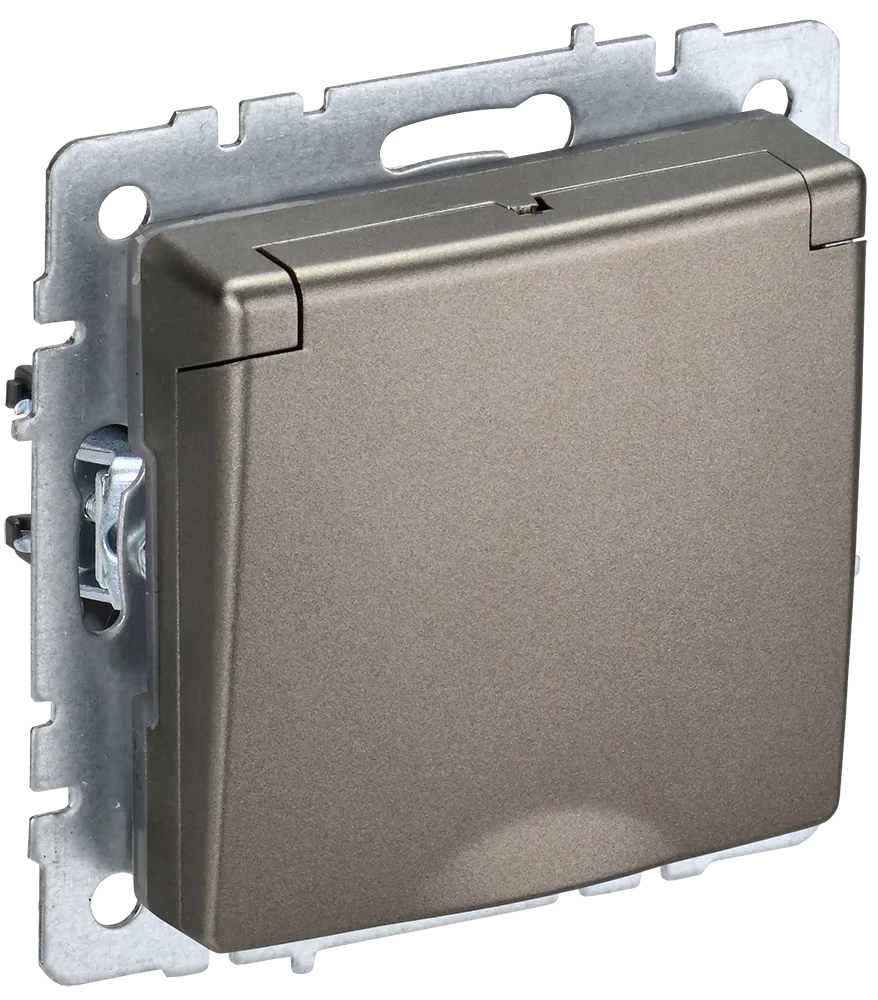 BRITE Розетка 1-местная с заземлением с защитными шторками и крышкой 16А IP44 РСбш10-3-44-БрШ шампань IEK BR-R16-16-44-K37