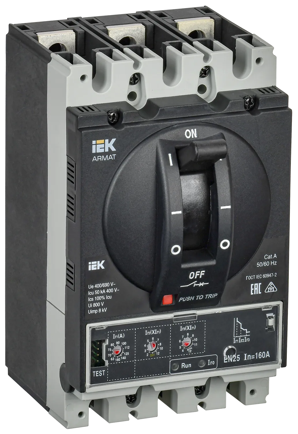 ARMAT Автоматический выключатель в литом корпусе 3P типоразмер D 50кА 160А расцепитель электронный стандартный IEK AR-MCCB-3D-050-0160A-ELSC