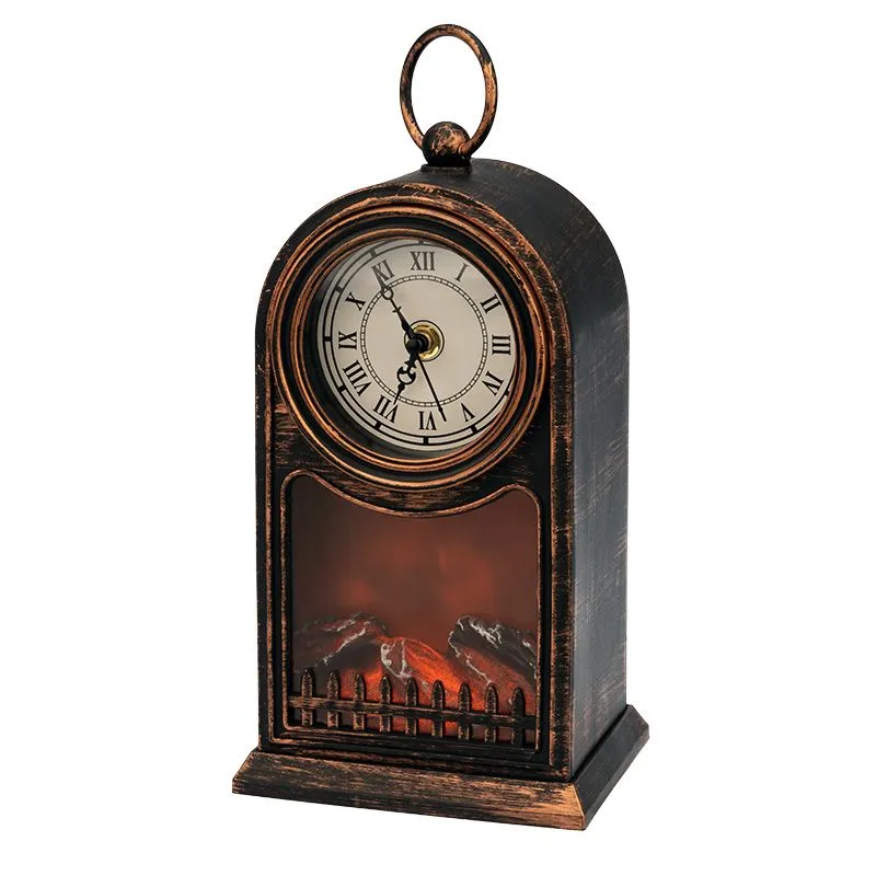 Светодиодный камин Старинные часы с эффектом живого огня 14,7x11,7x25 см, бронза, батарейки 2хС (не в комплекте) USB NEON-NIGHT - Фото 3