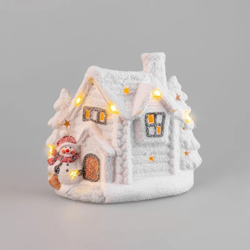 Керамическая фигурка Домик со снеговиком 26,2х9,5х23,3 см 505-007