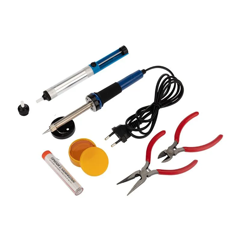 Набор для пайки №13 (паяльник 30Вт, подставка, канифоль, припой, бокорезы, тонкогубцы) REXANT - Фото 3