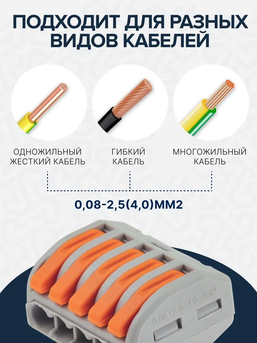 Клемма строительно-монтажная СМК 415 с рычагом, 5-проводная (50шт/уп) DEKRON - Фото 4