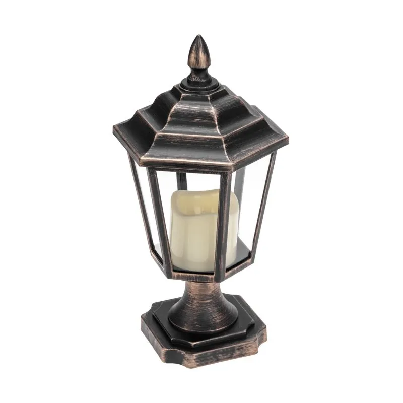 Декоративный фонарь на подставке со свечкой, бронзовый корпус, размер 14,5х17х31см, цвет теплый белый 513-058