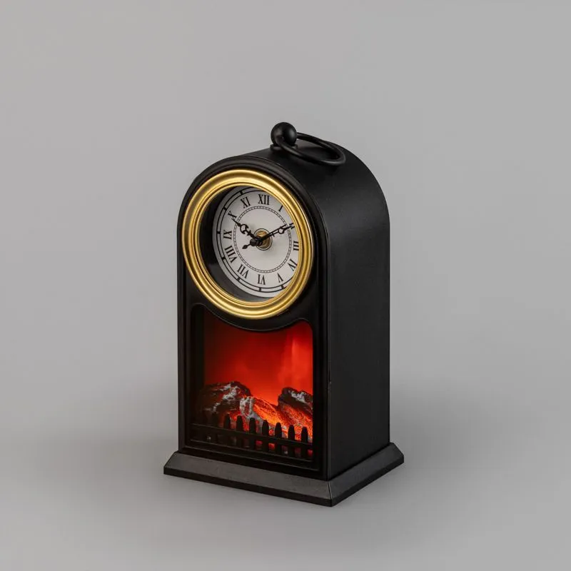 Светодиодный камин Старинные часы с эффектом живого огня 14,7x11,7x25 см, черный, батарейки 2хС (не в комплекте) USB NEON-NIGHT 511-020