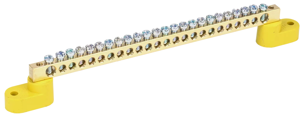 Шина PE "земля" на двух угловых изоляторах ШНИ-6х9-24-У2-Ж IEK