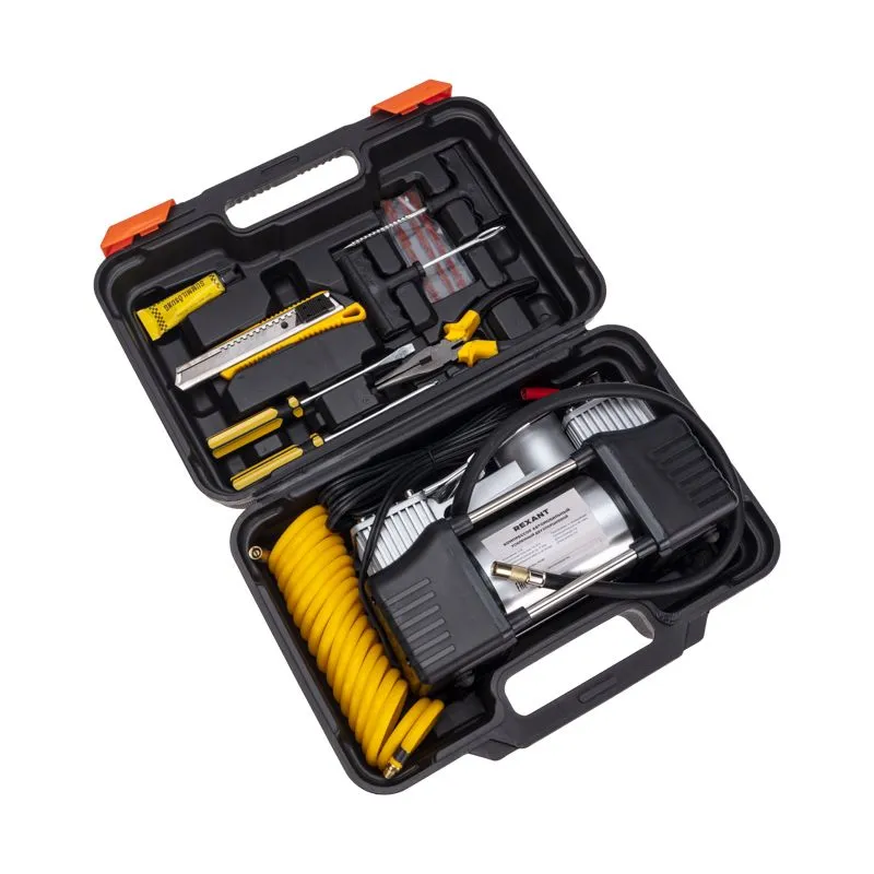 Компрессор автомобильный усиленный двухпоршневой в кейсе с набором инструментов (60л/мин, 10 АТМ) REXANT - Фото 2