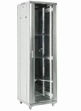 Напольный шкаф 19" 32U 600×600×1609 (ШxГxВ), дверь стекло, металлическая задняя дверь, боковые съемные стенки, RAL 7035 REXANT 04-3266-211