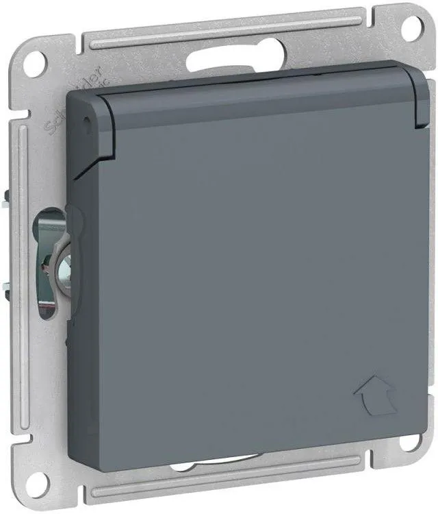 Розетка 1-м СП AtlasDesign 16А IP20 с заземл. защ. шторки с крышкой механизм грифель SE ATN000746