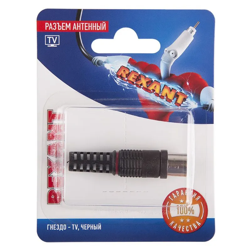 Разъем антенный, гнездо TV, RG-6, черный, 1 шт. REXANT