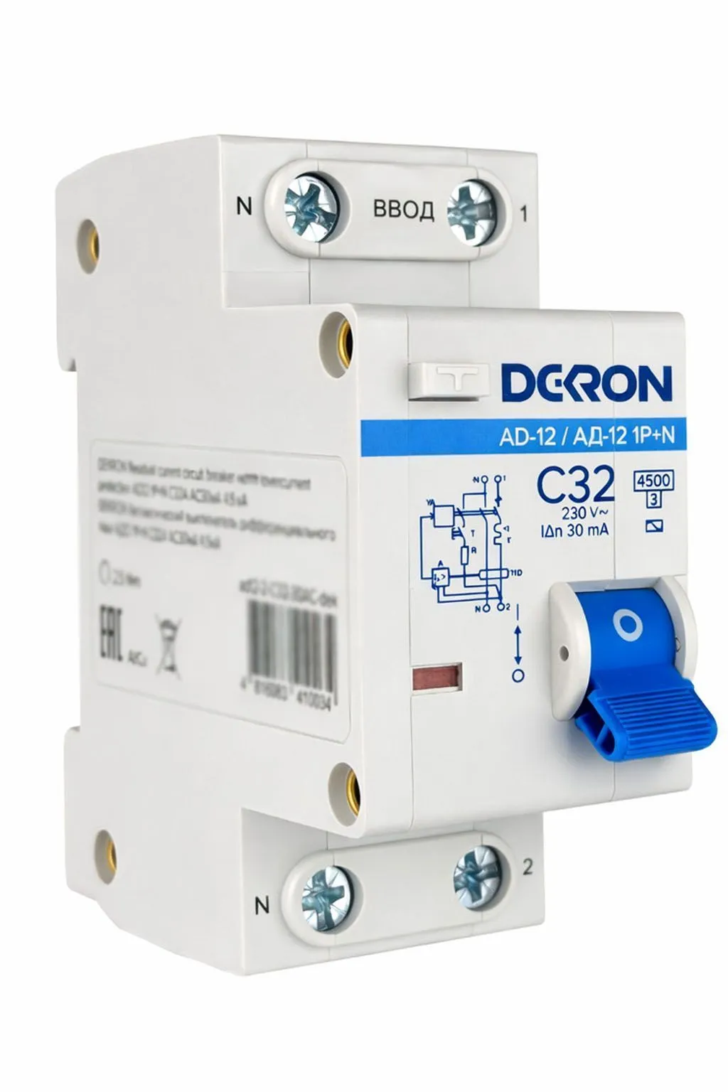 Автоматический выключатель дифференциального тока АД12 1P+N С32A АС30мА 4.5KA - Фото 3