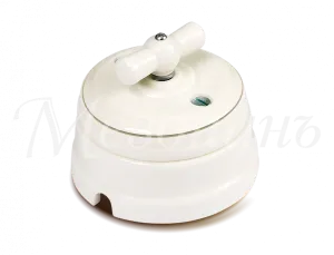 Выключатель ретро проходной фарфоровый поворотный на 2 положения в компл с подъемной рамкой,10А GE70404-49