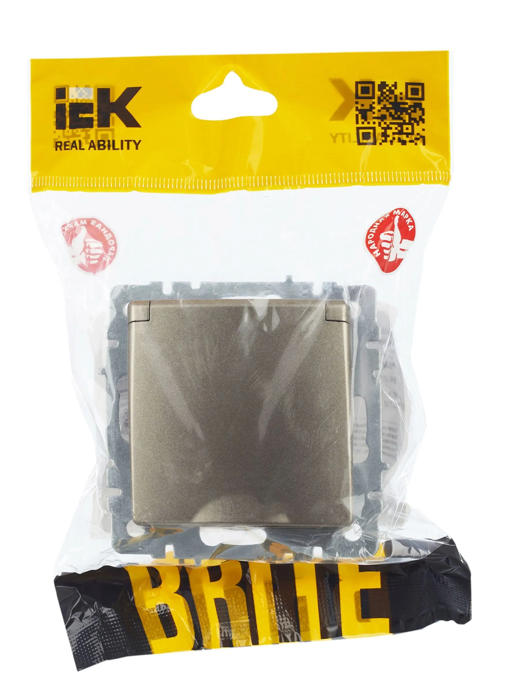 BRITE Розетка 1-местная с заземлением с защитными шторками и крышкой 16А IP44 РСбш10-3-44-БрШ шампань IEK - Фото 4
