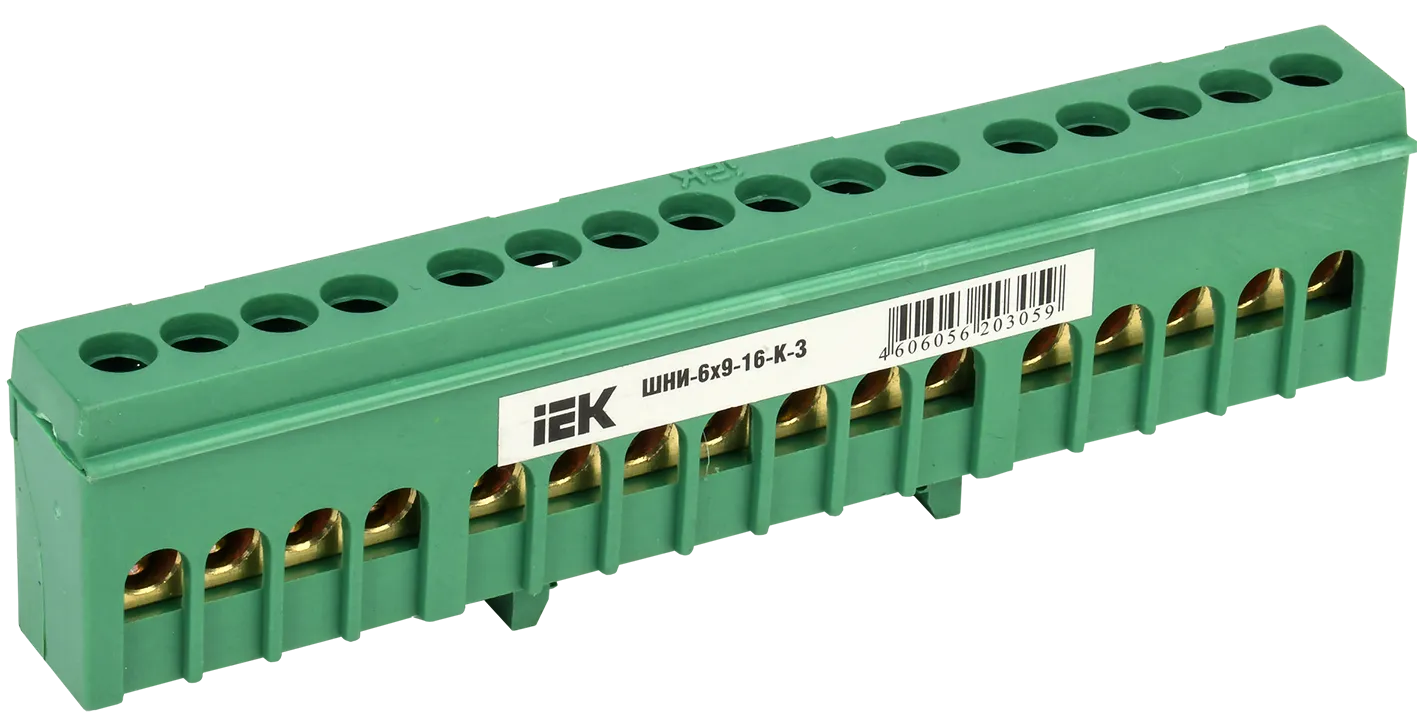 Шина PE "земля" в корпусном изоляторе на DIN-рейку ШНИ-6х9-16-К-З IEK