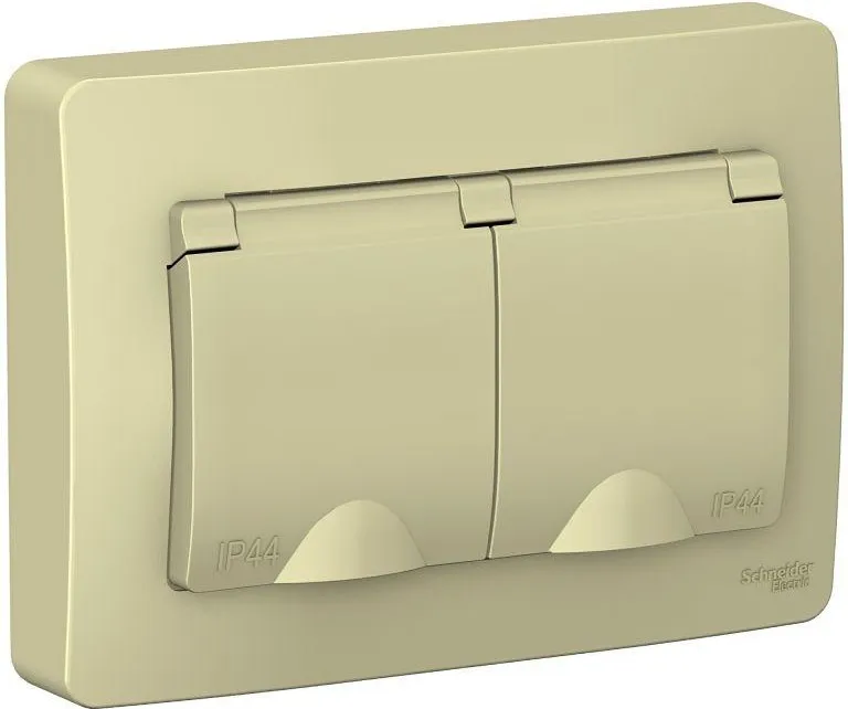 Розетка 2-м СП Blanca 16А IP44 250В с заземл. защ. шторки с крышкой беж. SE BLNRS441127 - Фото 2