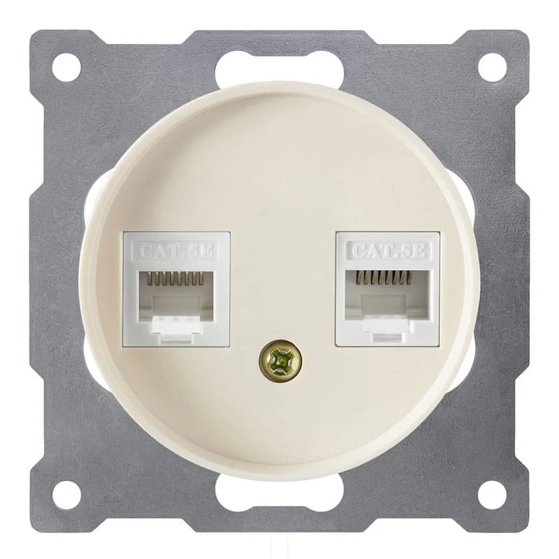 Розетка двойная компьютерная RJ45 кат.5e, цвет бежевый Florence